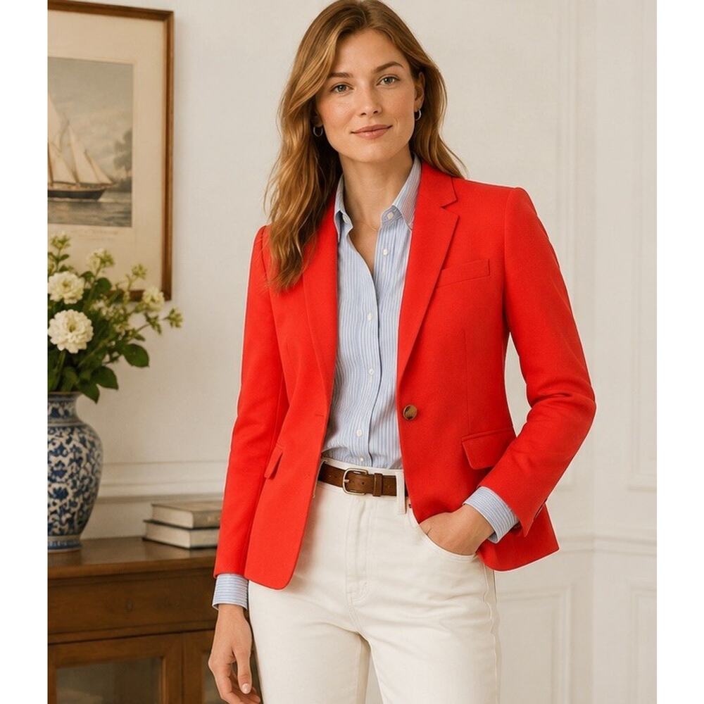 J.Crew Regent Blazer Wool Coral Red Size 2p One Button 2 Petite B0327 SPRING